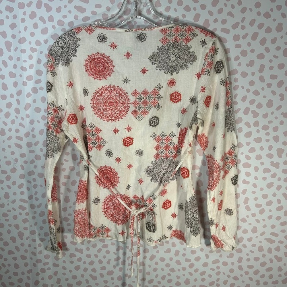 Vintage Y2K‎ Geometric White Babydoll Crochet M Fairy Whimsigoth Long Sleeve Top - Picture 2 of 7